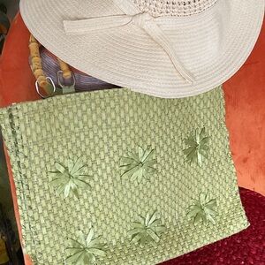 Easter Green Woven Handbag with Bamboo Handles Totes